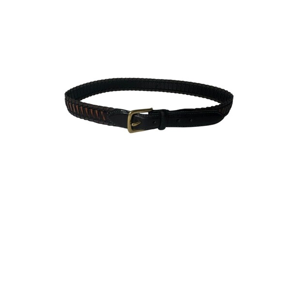 Martin Dingman Black Brown Exotic Leather Handmade Belt Brass Buckle Sz 32 VTG